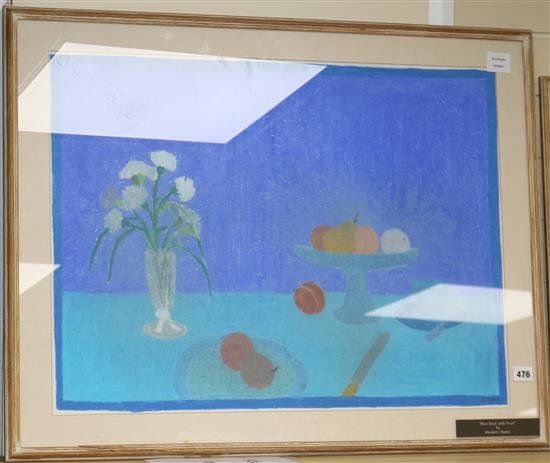 Bernard Myers (1925-2007), pastel, still life of blue bowl with fruit, signed, 53 x 70cm